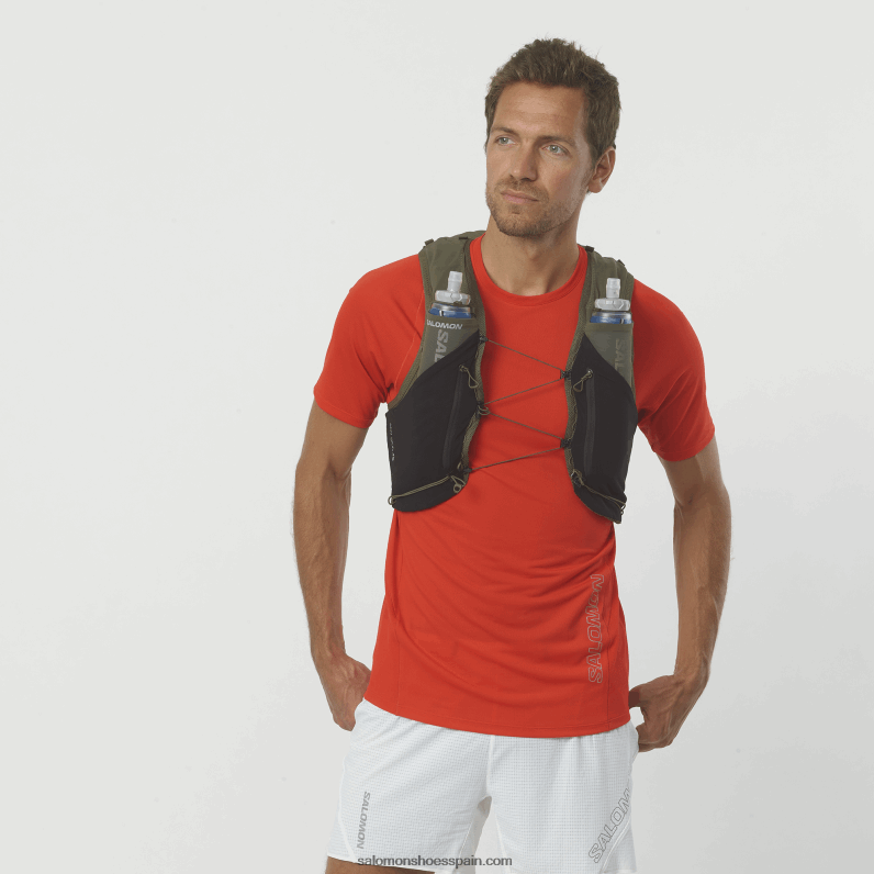 chaleco de running hombre con petacas incluidas - adv skin 12 Salomon 00B0PZ304 hoja de parra/negro