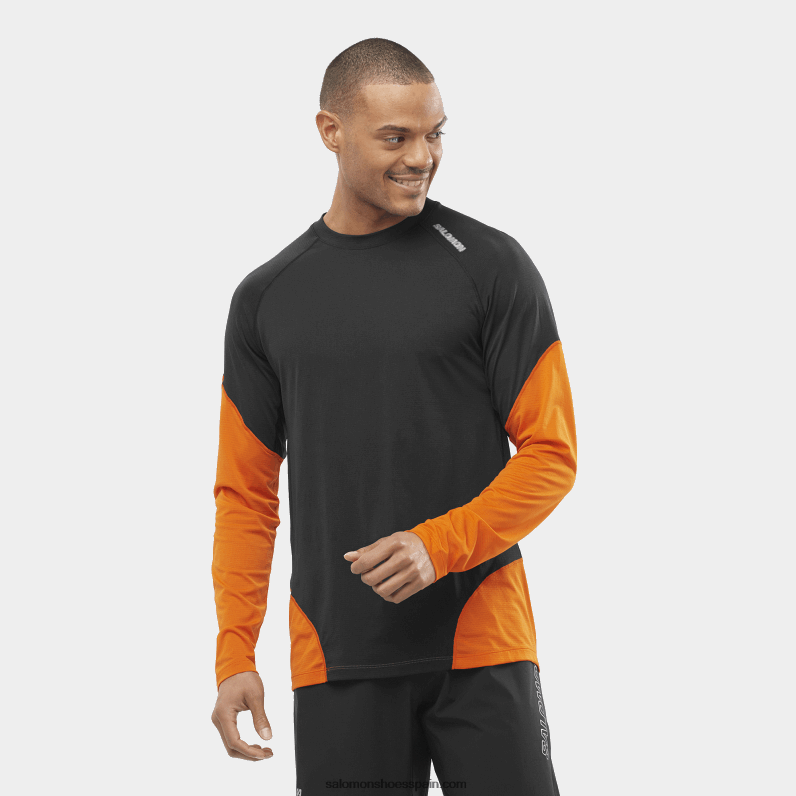 camiseta de manga larga para hombre - cross run Salomon 00B0PZ540 negro intenso/ibis escarlata/nocturno