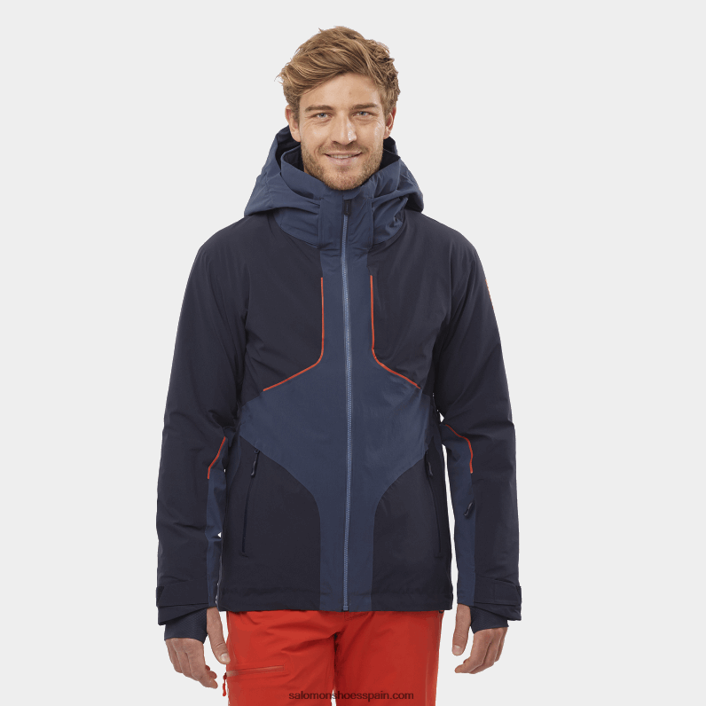chaqueta aislante con capucha para hombre - brillante Salomon 00B0PZ542 cielo nocturno/índigo anímico/rojo fuego