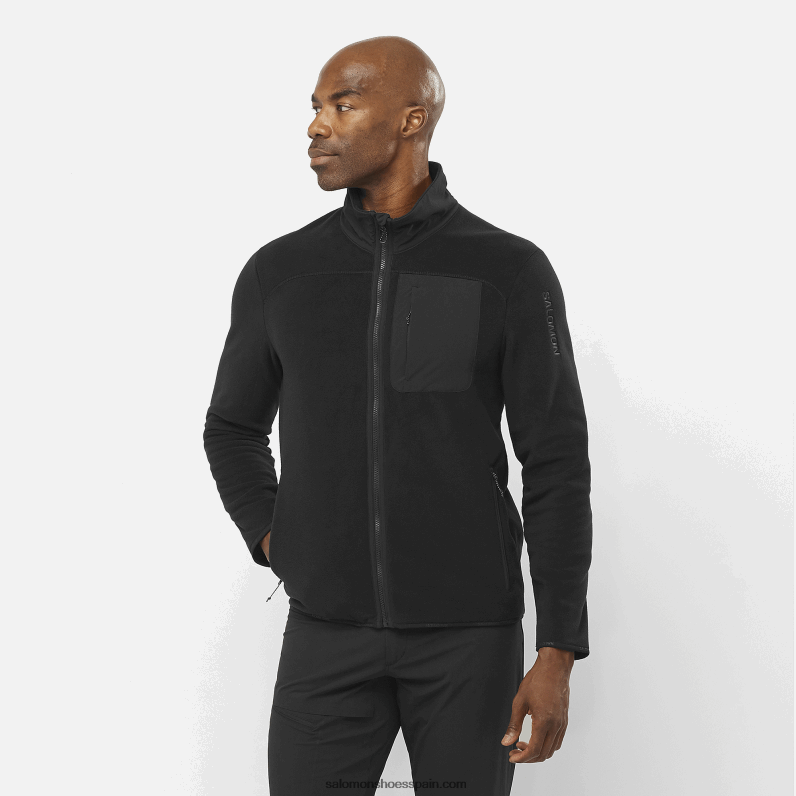 chaqueta de capa intermedia con cremallera completa para hombre - contorno polartec Salomon 00B0PZ535 profundo negro