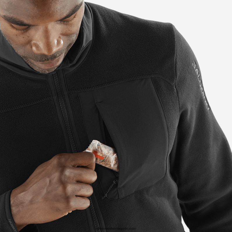 chaqueta de capa intermedia con cremallera completa para hombre - contorno polartec Salomon 00B0PZ535 profundo negro