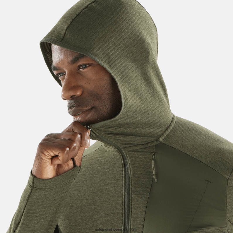 chaqueta de capa intermedia para hombre con capucha - essential lightwarm hooded Salomon 00B0PZ544 hoja de parra/noche del bosque