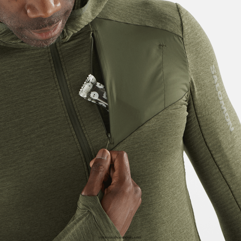 chaqueta de capa intermedia para hombre con capucha - essential lightwarm hooded Salomon 00B0PZ544 hoja de parra/noche del bosque