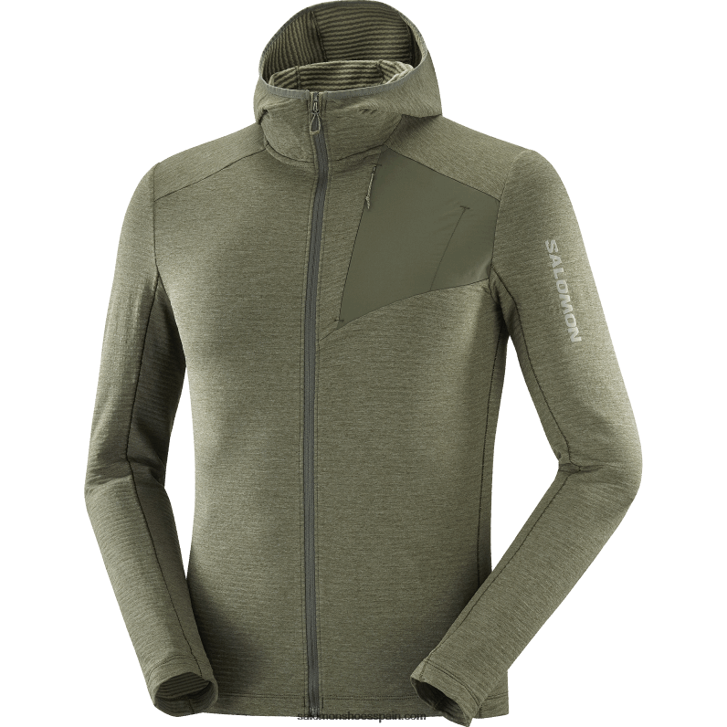 chaqueta de capa intermedia para hombre con capucha - essential lightwarm hooded Salomon 00B0PZ544 hoja de parra/noche del bosque
