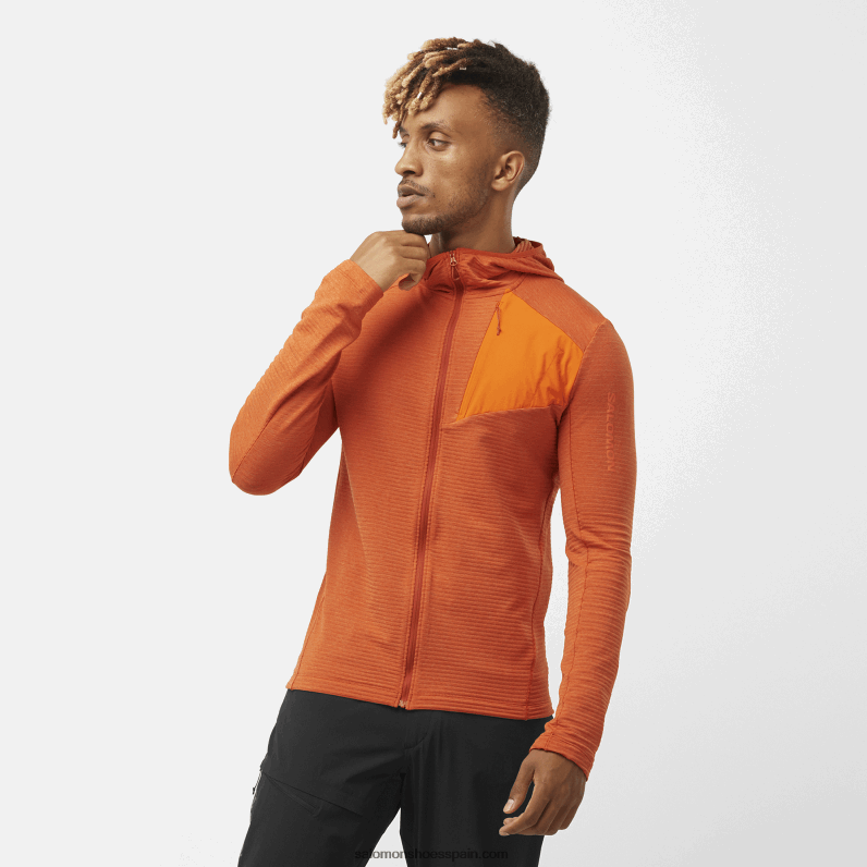chaqueta de capa intermedia para hombre con capucha - essential lightwarm hooded Salomon 00B0PZ545 ocre quemado/ibis escarlata