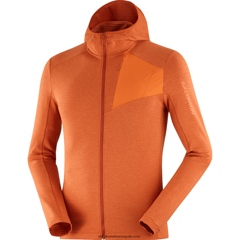 chaqueta de capa intermedia para hombre con capucha - essential lightwarm hooded Salomon 00B0PZ545 ocre quemado/ibis escarlata