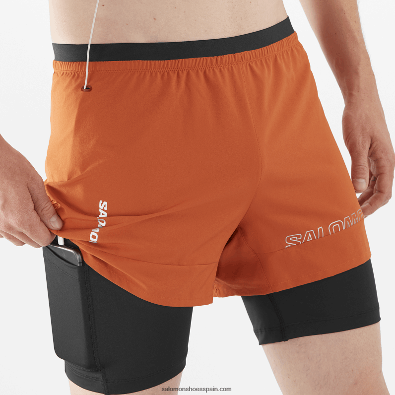 pantalones cortos de hombre - cruz 2in1 Salomon 00B0PZ279 ocre quemado/negro profundo