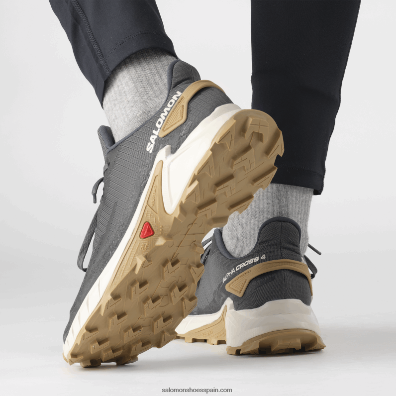 zapatillas de trail running para hombre - alphacross 4 Salomon 00B0PZ1483 ébano/día lluvioso/fantasma