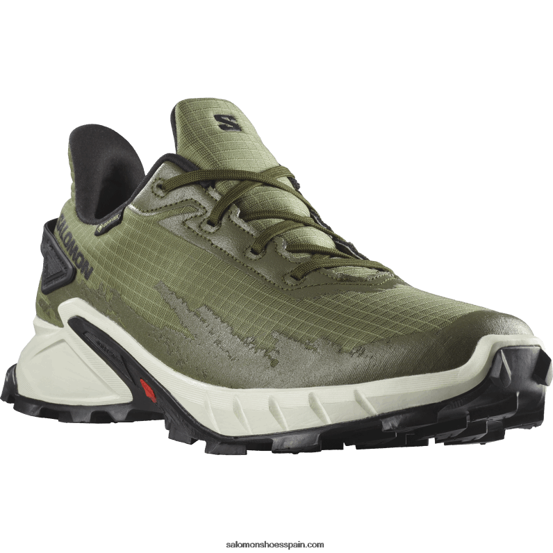 zapatillas de trail running para hombre - alphacross 4 gore-tex Salomon 00B0PZ1476 verde liquen profundo/hielo vainilla/noche oliva