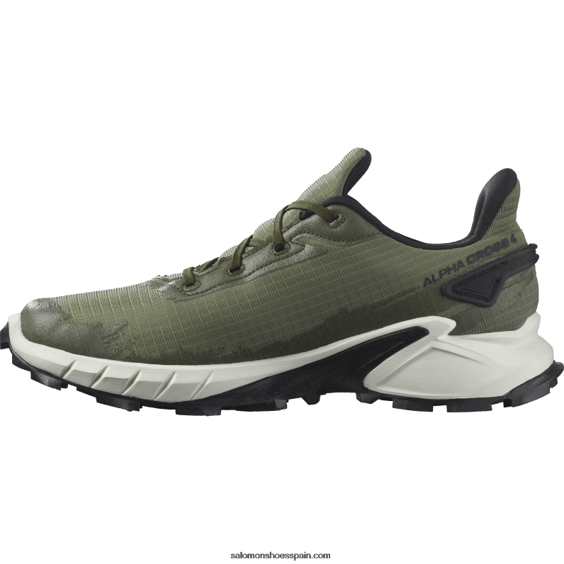 zapatillas de trail running para hombre - alphacross 4 gore-tex Salomon 00B0PZ1476 verde liquen profundo/hielo vainilla/noche oliva