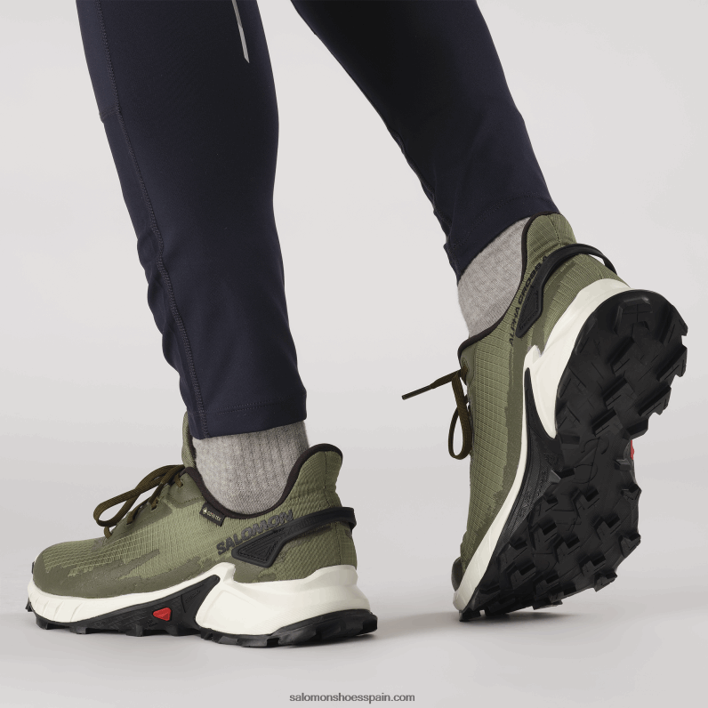 zapatillas de trail running para hombre - alphacross 4 gore-tex Salomon 00B0PZ1476 verde liquen profundo/hielo vainilla/noche oliva