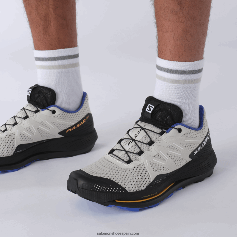 zapatillas de trail running para hombre - pulsar trail Salomon 00B0PZ1461 roca lunar/negro/azul deslumbrante