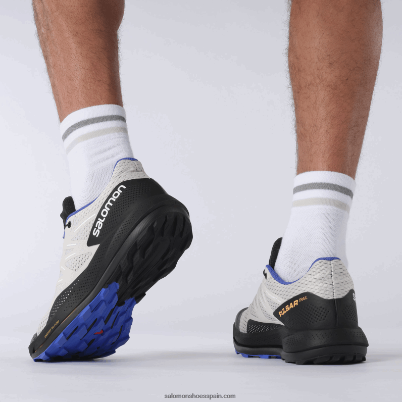 zapatillas de trail running para hombre - pulsar trail Salomon 00B0PZ1461 roca lunar/negro/azul deslumbrante