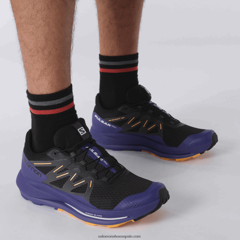 zapatillas de trail running para hombre - pulsar trail Salomon 00B0PZ1462 negro/azul clemátide/naranja resplandeciente