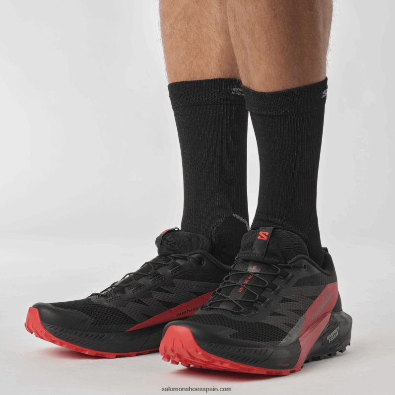 zapatillas de trail running para hombre - sense ride 5 Salomon 00B0PZ1432 negro/rojo fuego