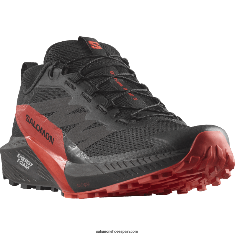 zapatillas de trail running para hombre - sense ride 5 Salomon 00B0PZ1432 negro/rojo fuego