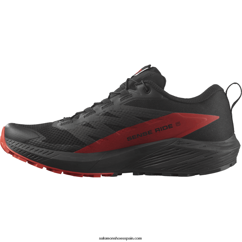 zapatillas de trail running para hombre - sense ride 5 Salomon 00B0PZ1432 negro/rojo fuego