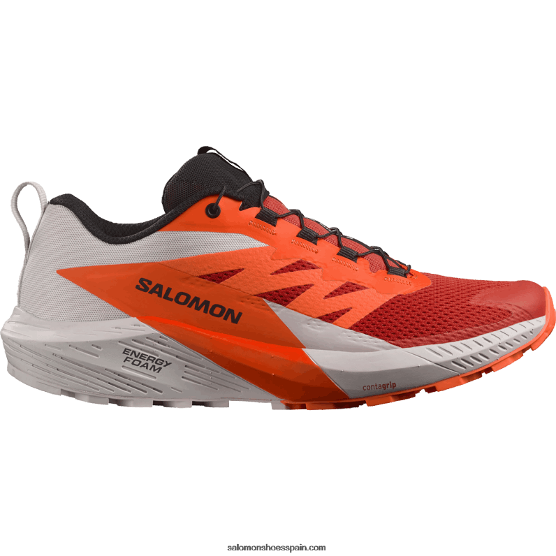 zapatillas de trail running para hombre - sense ride 5 Salomon 00B0PZ1434 roca lunar/naranja impactante/rojo fuego
