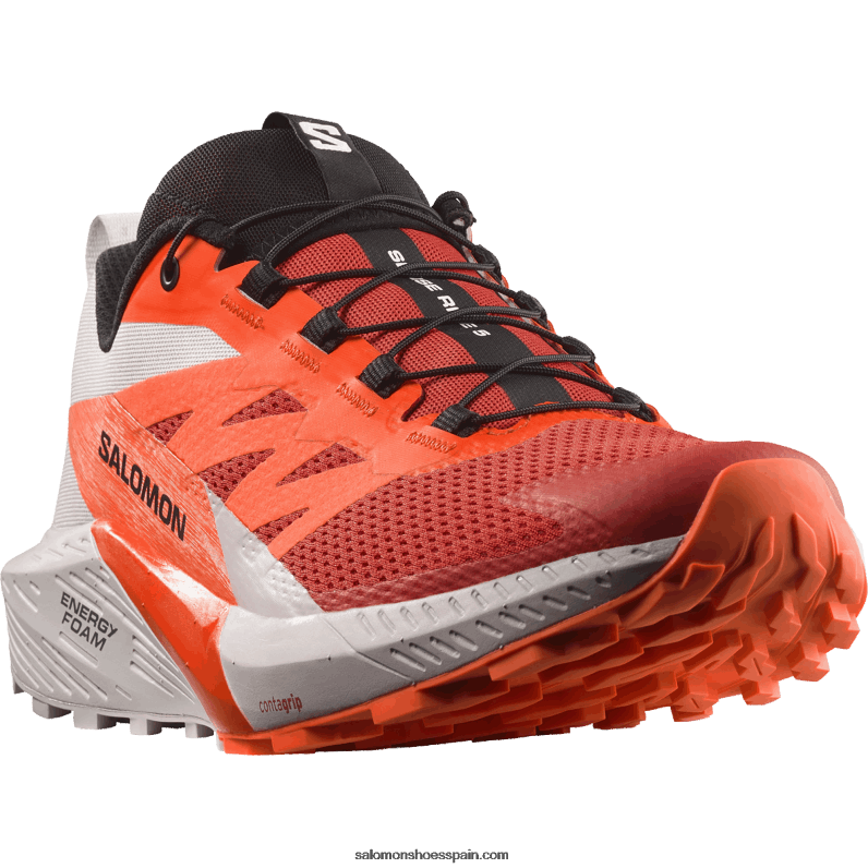 zapatillas de trail running para hombre - sense ride 5 Salomon 00B0PZ1434 roca lunar/naranja impactante/rojo fuego