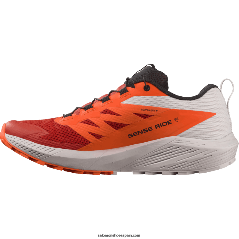 zapatillas de trail running para hombre - sense ride 5 Salomon 00B0PZ1434 roca lunar/naranja impactante/rojo fuego