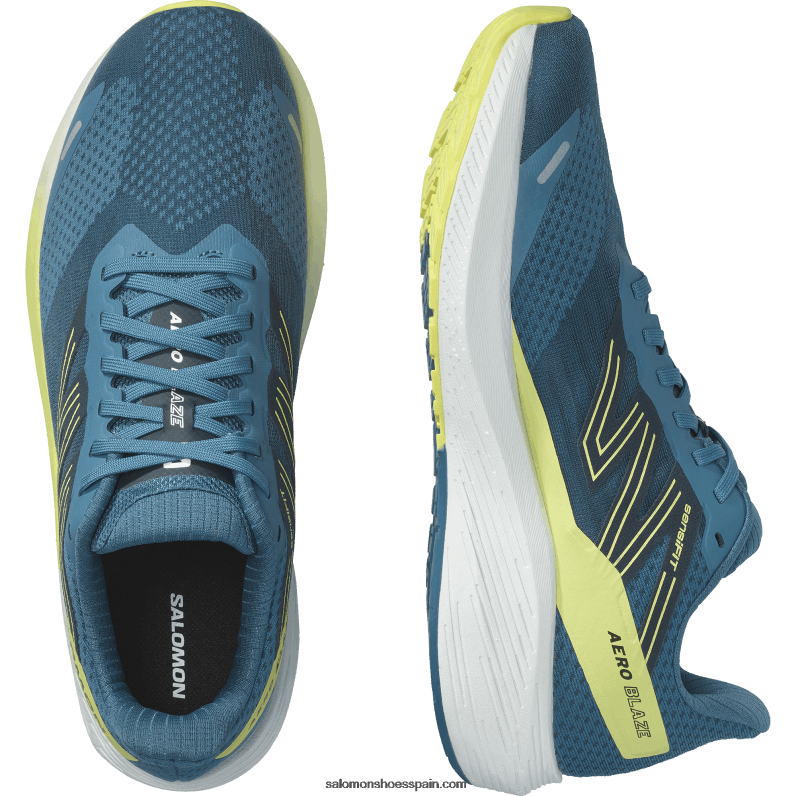 zapatillas de running para hombre - aero blaze wide Salomon 00B0PZ58 cenizas azules/lima soleado/zafiro oscuro