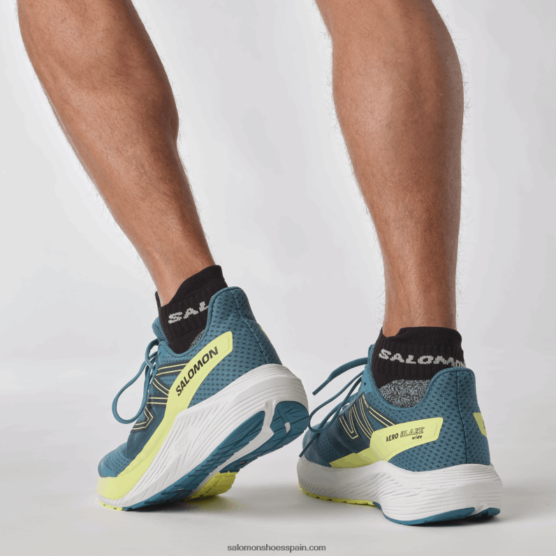 zapatillas de running para hombre - aero blaze wide Salomon 00B0PZ58 cenizas azules/lima soleado/zafiro oscuro