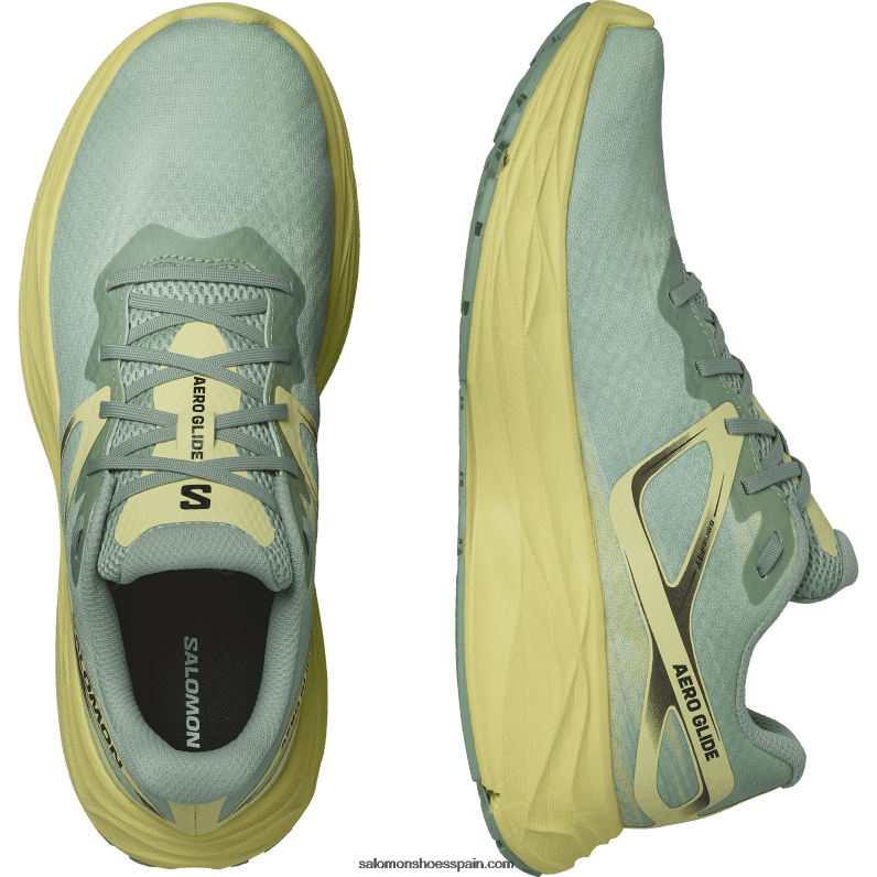zapatillas de running para hombre - aero glide Salomon 00B0PZ1062 verde granito/iris amarillo/blanco