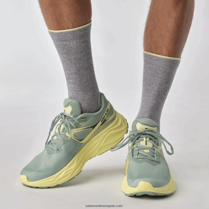 zapatillas de running para hombre - aero glide Salomon 00B0PZ1062 verde granito/iris amarillo/blanco