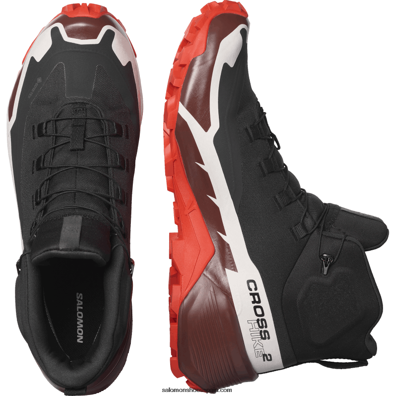 Botas de senderismo para hombre - Cross Hike 2 Mid Gore-Tex Salomon 00B0PZ34 negro/chocolate amargo/rojo fuego