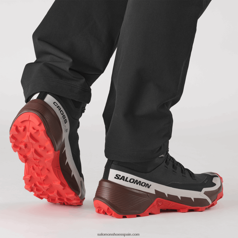 Botas de senderismo para hombre - Cross Hike 2 Mid Gore-Tex Salomon 00B0PZ34 negro/chocolate amargo/rojo fuego