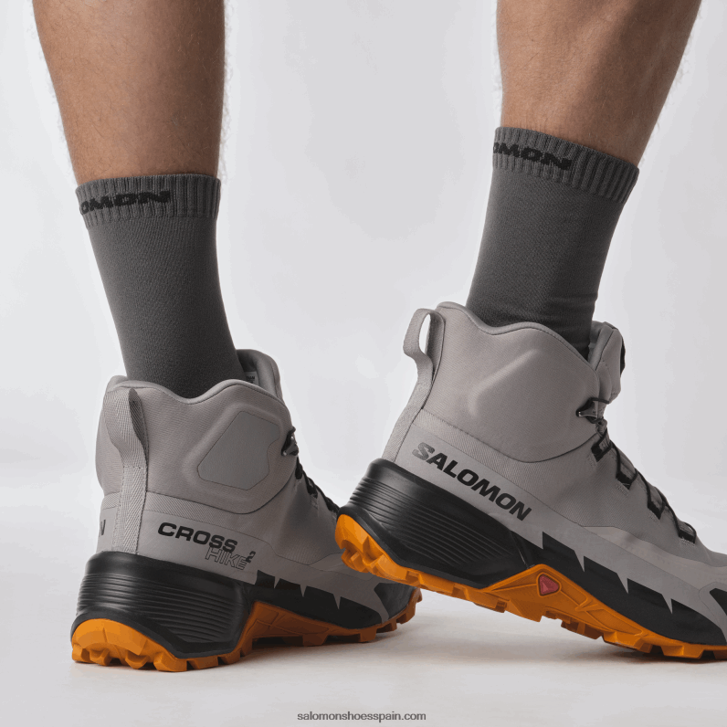 Botas de senderismo para hombre - Cross Hike 2 Mid Gore-Tex Salomon 00B0PZ37 gaviota/mermelada/negro