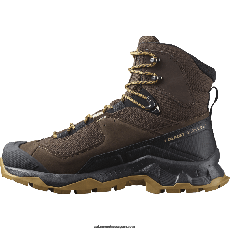 botas de montaña de cuero para hombre - elemento de búsqueda gore-tex Salomon 00B0PZ49 delicioso/negro/dorado opaco