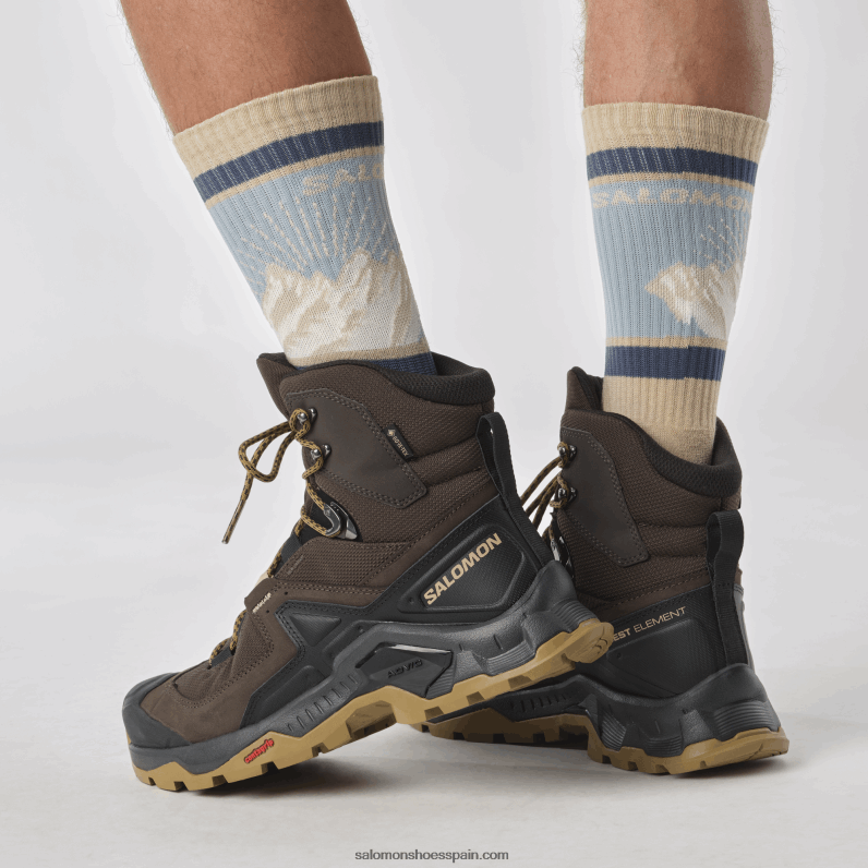 botas de montaña de cuero para hombre - elemento de búsqueda gore-tex Salomon 00B0PZ49 delicioso/negro/dorado opaco