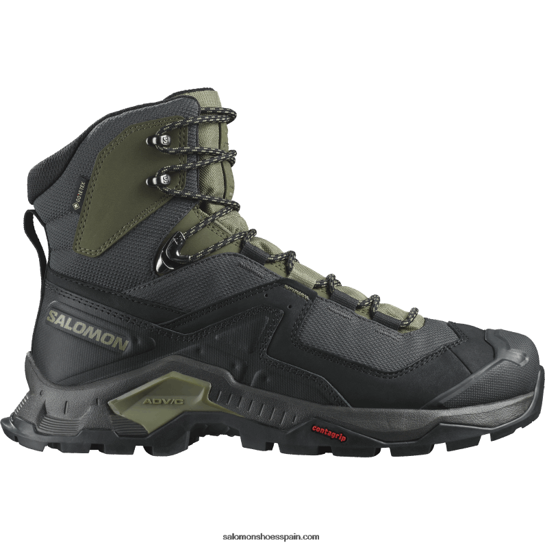 botas de montaña de cuero para hombre - elemento de búsqueda gore-tex Salomon 00B0PZ51 negro/verde liquen profundo/noche oliva