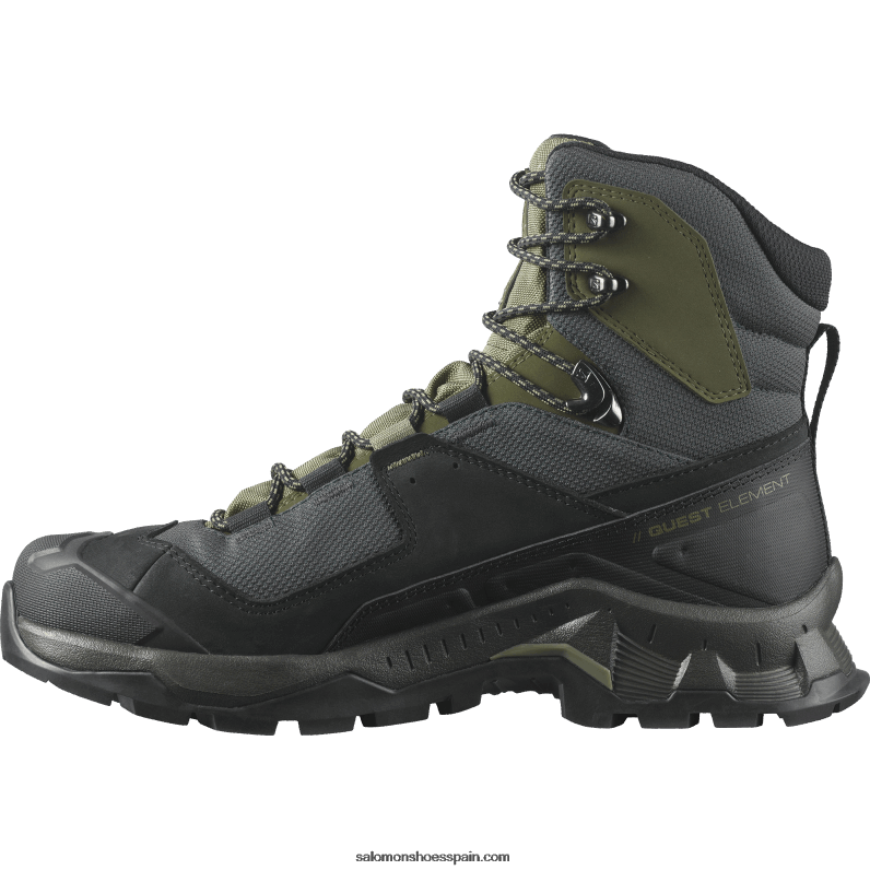 botas de montaña de cuero para hombre - elemento de búsqueda gore-tex Salomon 00B0PZ51 negro/verde liquen profundo/noche oliva