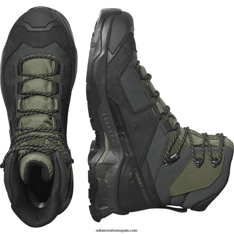 botas de montaña de cuero para hombre - elemento de búsqueda gore-tex Salomon 00B0PZ51 negro/verde liquen profundo/noche oliva