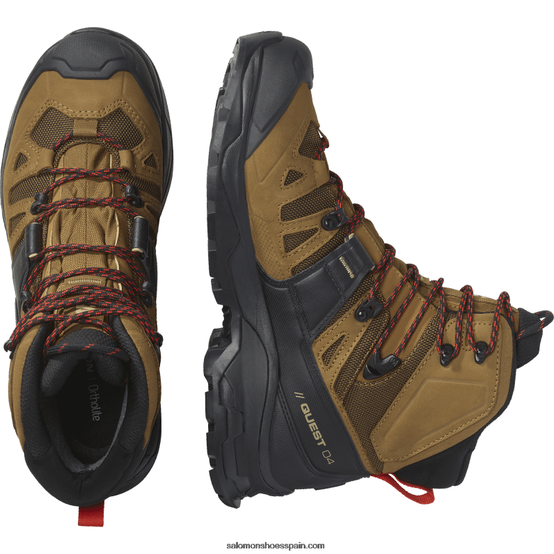 botas de montaña de cuero para hombre - quest 4 gore-tex Salomon 00B0PZ4 goma/negro/rojo fuego