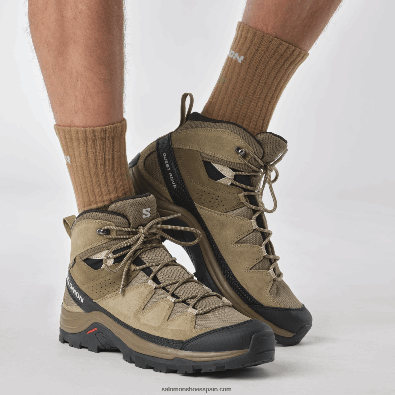 botas de montaña de cuero para hombre - quest rove gore-tex Salomon 00B0PZ52 canguro/kelp/negro