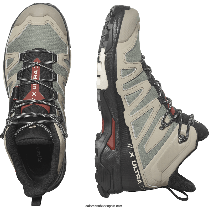 botas de montaña para hombre - x ultra 4 mid gore-tex Salomon 00B0PZ11 caqui vintage/negro/henna tostada