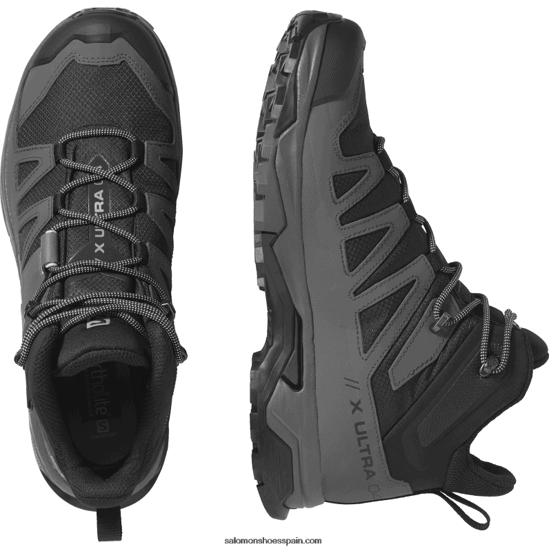 botas de montaña para hombre - x ultra 4 mid wide gore-tex Salomon 00B0PZ42 negro/imán/azul perla