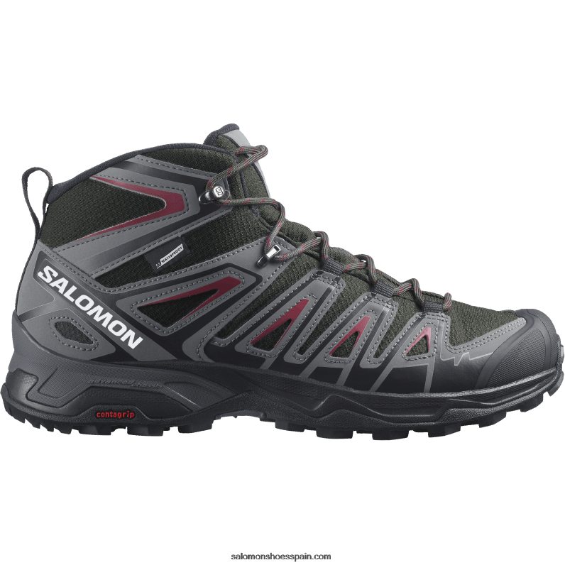 botas de montaña para hombre - x ultra pioneer mid clima impermeable Salomon 00B0PZ39 turba/sombra tranquila/rojo ciclista