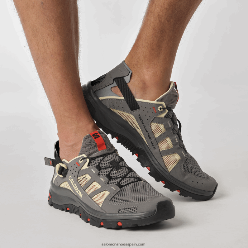 zapatos de agua para hombre - techamphibian 5 Salomon 00B0PZ3 peltre/polilla/rojo fuego