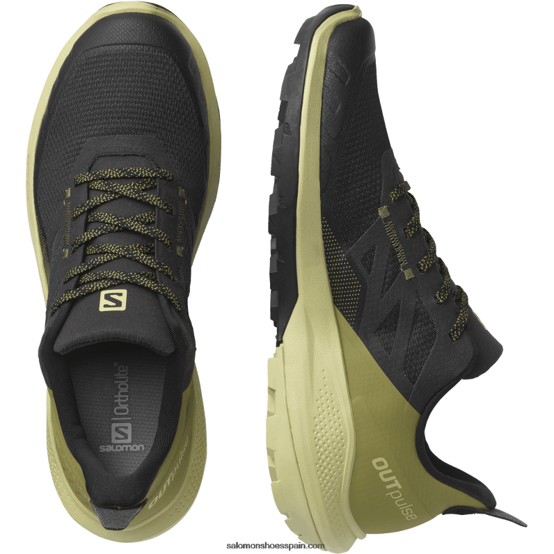 zapatos de senderismo para hombre - outpulse Salomon 00B0PZ28 negro/verde puerro/rojo amapola