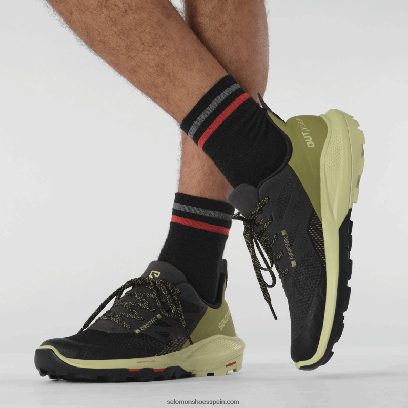 zapatos de senderismo para hombre - outpulse Salomon 00B0PZ28 negro/verde puerro/rojo amapola