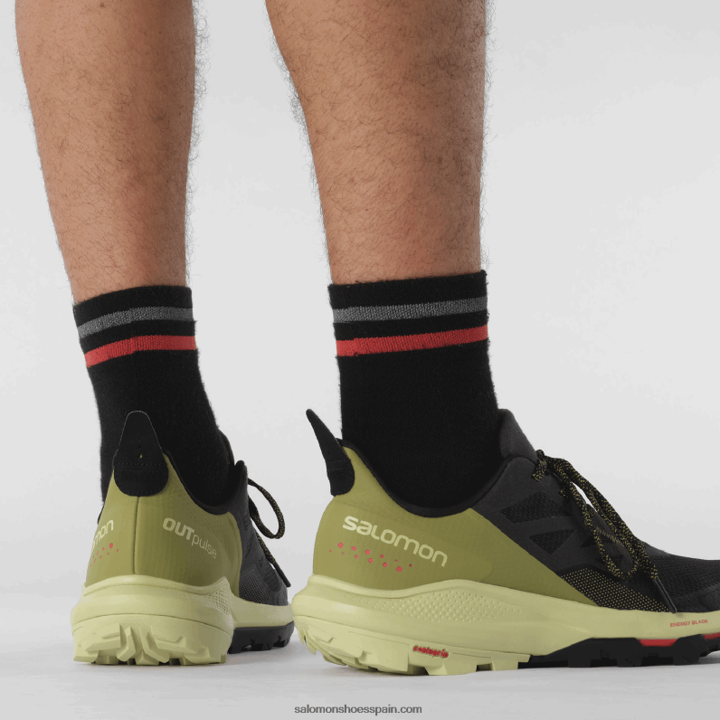 zapatos de senderismo para hombre - outpulse Salomon 00B0PZ28 negro/verde puerro/rojo amapola
