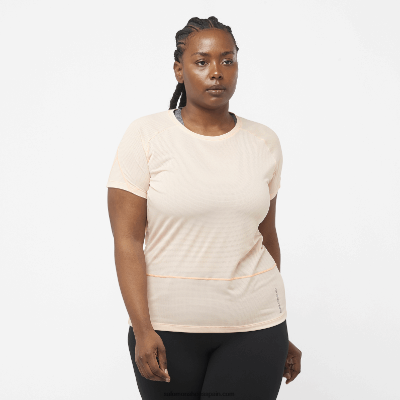 camiseta de manga corta para mujer - cross run Salomon 00B0PZ878 bronceado crema/brezo