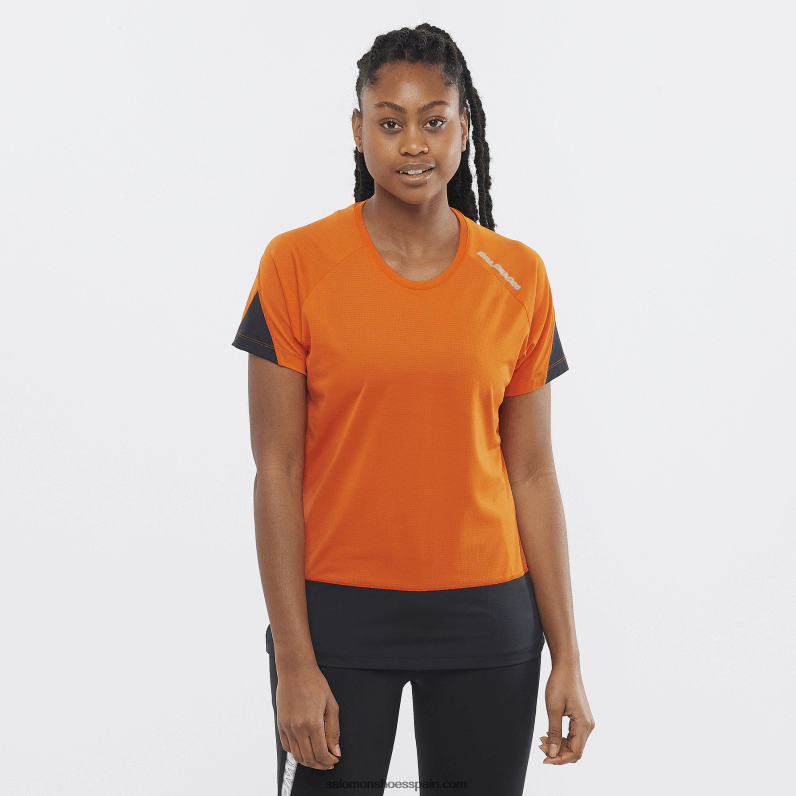 camiseta de manga corta para mujer - cross run Salomon 00B0PZ886 ibis escarlata/negro intenso/nocturno