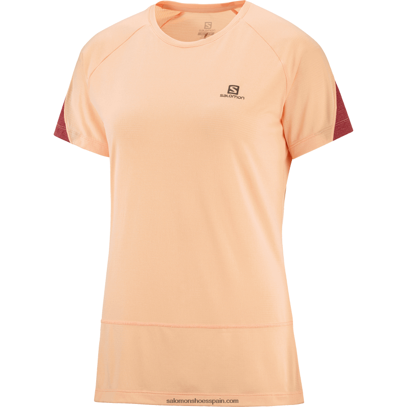 camiseta de manga corta para mujer - cross run Salomon 00B0PZ891 hielo de albaricoque/brezo/cabernet
