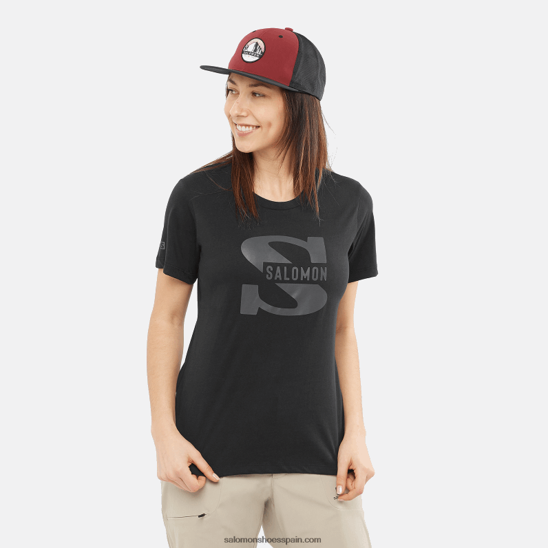 camiseta de manga corta para mujer - logotipo grande de outlife Salomon 00B0PZ903 negro