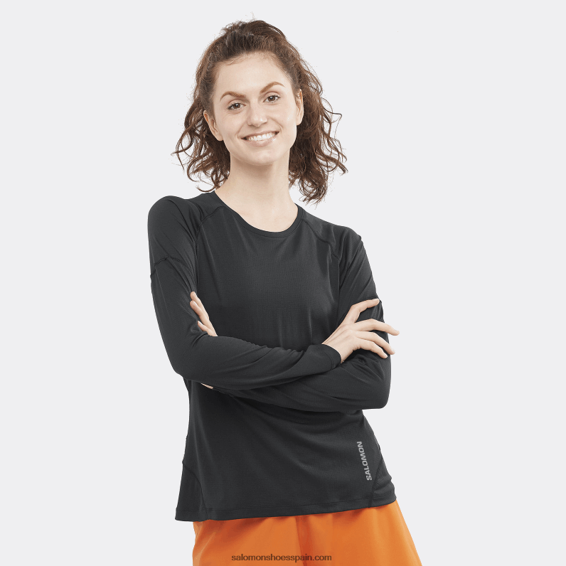 camiseta de manga larga para mujer - cross run Salomon 00B0PZ918 negro intenso/cápsula
